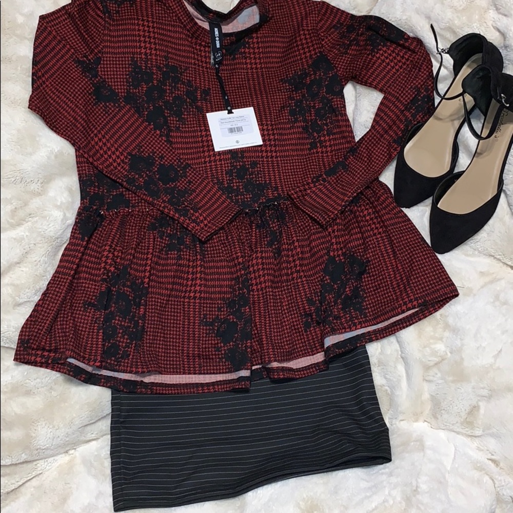 A&D ruffled top and pencil skirt